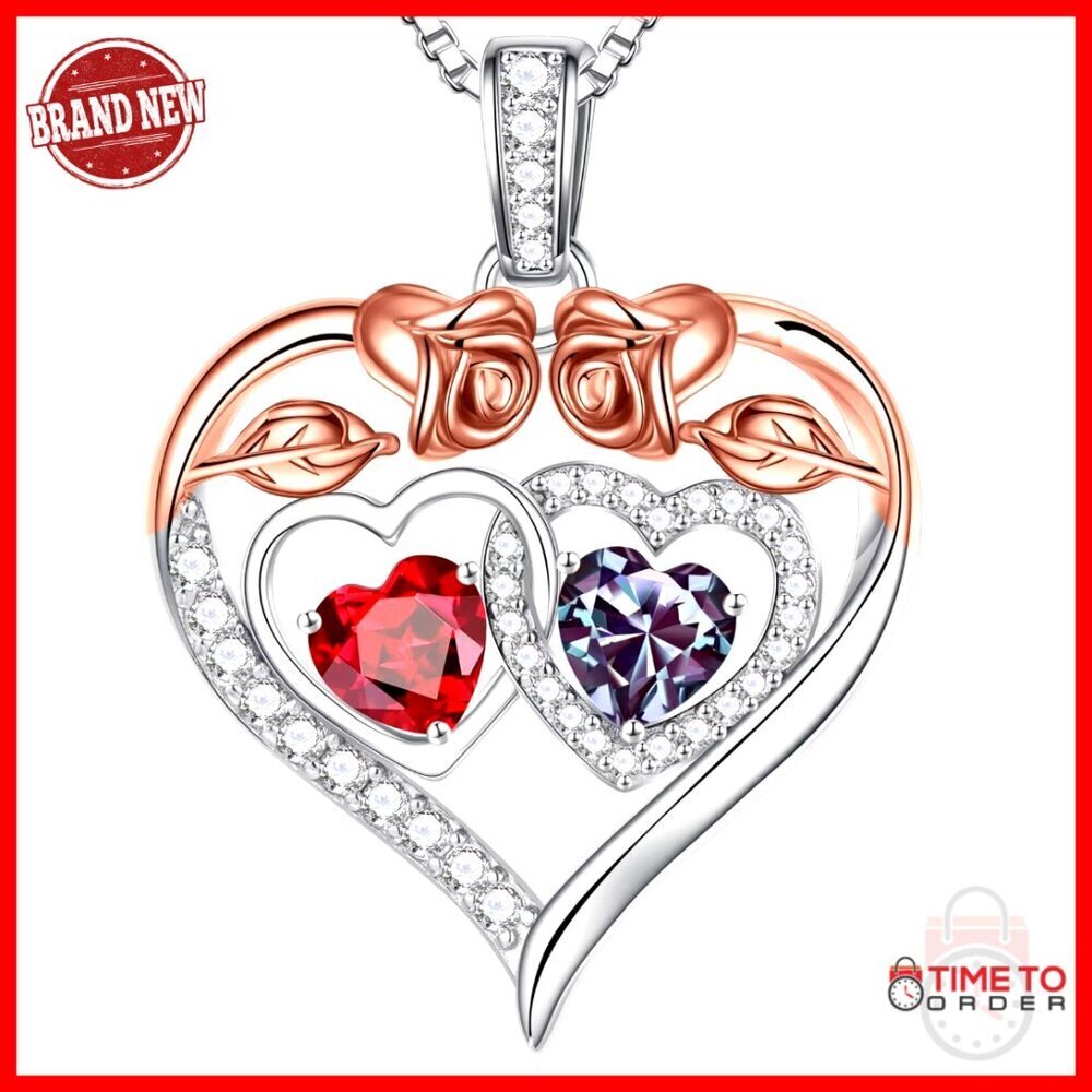 Sterling Silver Rose Heart Pendant Necklace Elegant Minimal Gift for Women